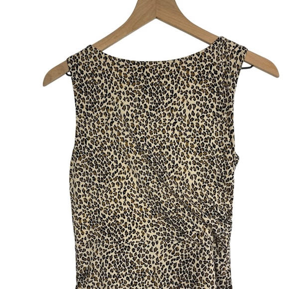 BETSEY JOHNSON Leopard Print Midi Sheath Dress Ruched Sleeveless Size 6 Classic - Picture 9 of 12